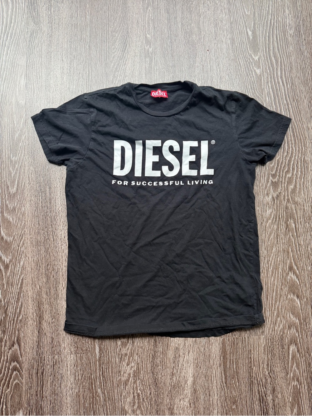 Diesel Black Short Sleeve Logo Tee with White Print
